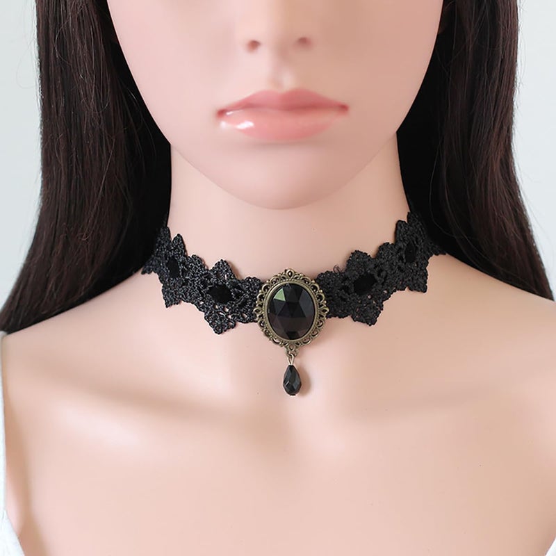 IS4U Gothic Lace Choker Necklace with Vintage Crystal Gems - Vampire Bat Design, Perfect for Halloween, Parties & Costumes - Image 4